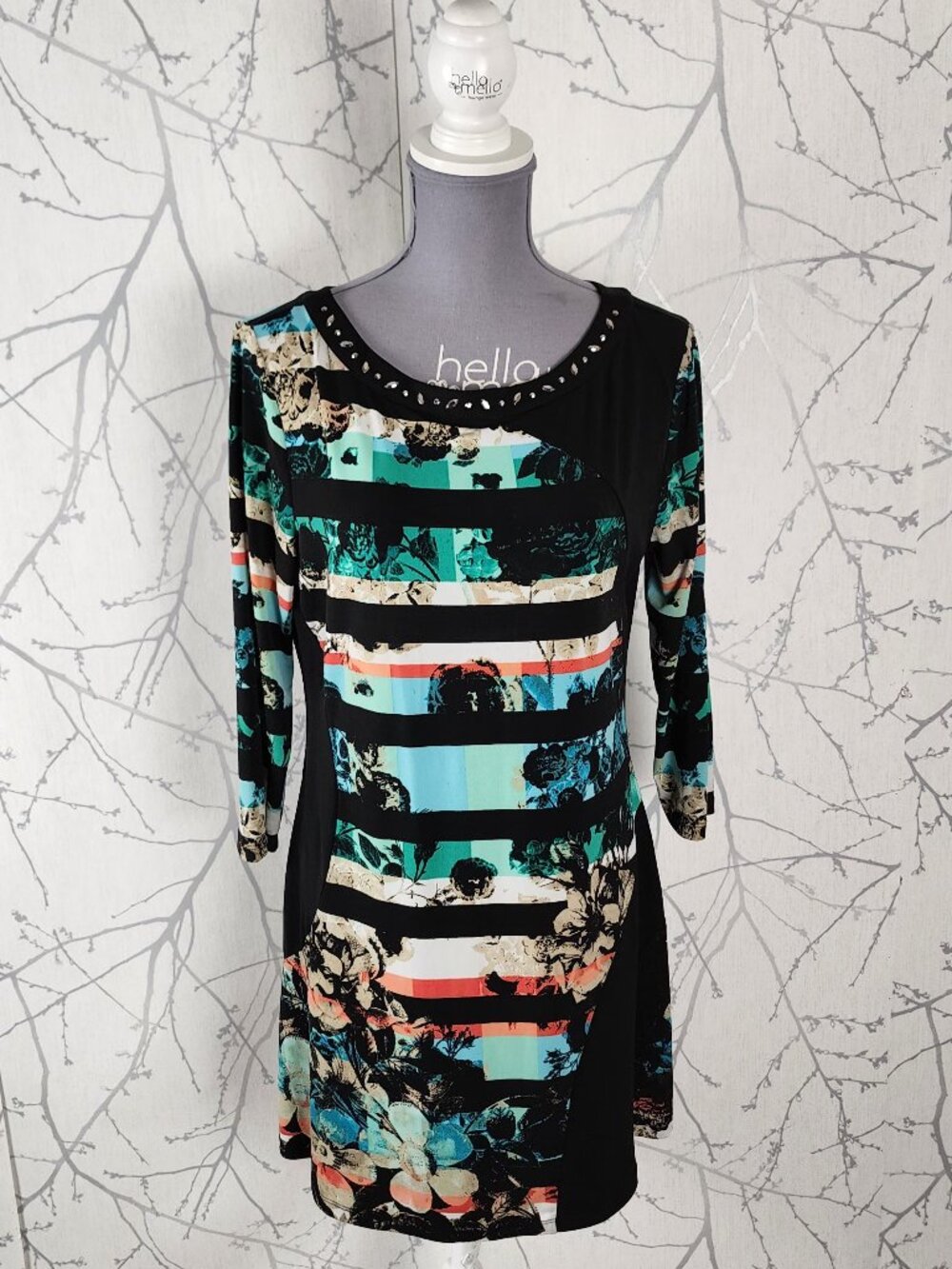 Style & Co Colorful Abstract Stripe Stretch Jersey Round Neck Tunic